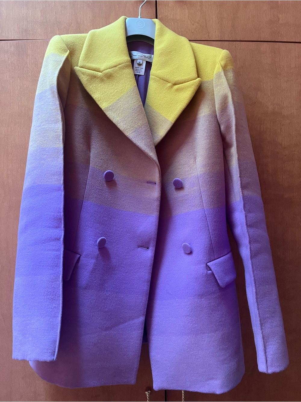 Oscar de la Renta Yellow to Lavender Ombre Double-Breasted Wool Pea Coat